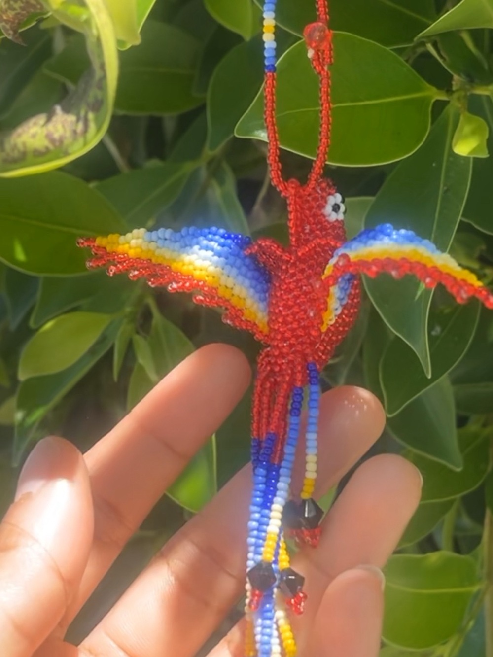 Scarlet Macaw Beads Necklace Colorful Tropical Bird Jewelry Handmade Colombian - Picture 7 of 8